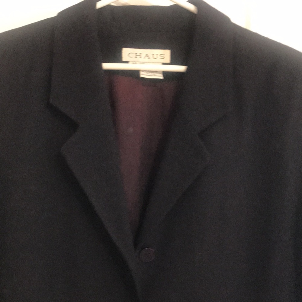 CHAUS size 16 long 100% worsted wool navy blazer lined with padded shoulders - Picture 2 of 4
